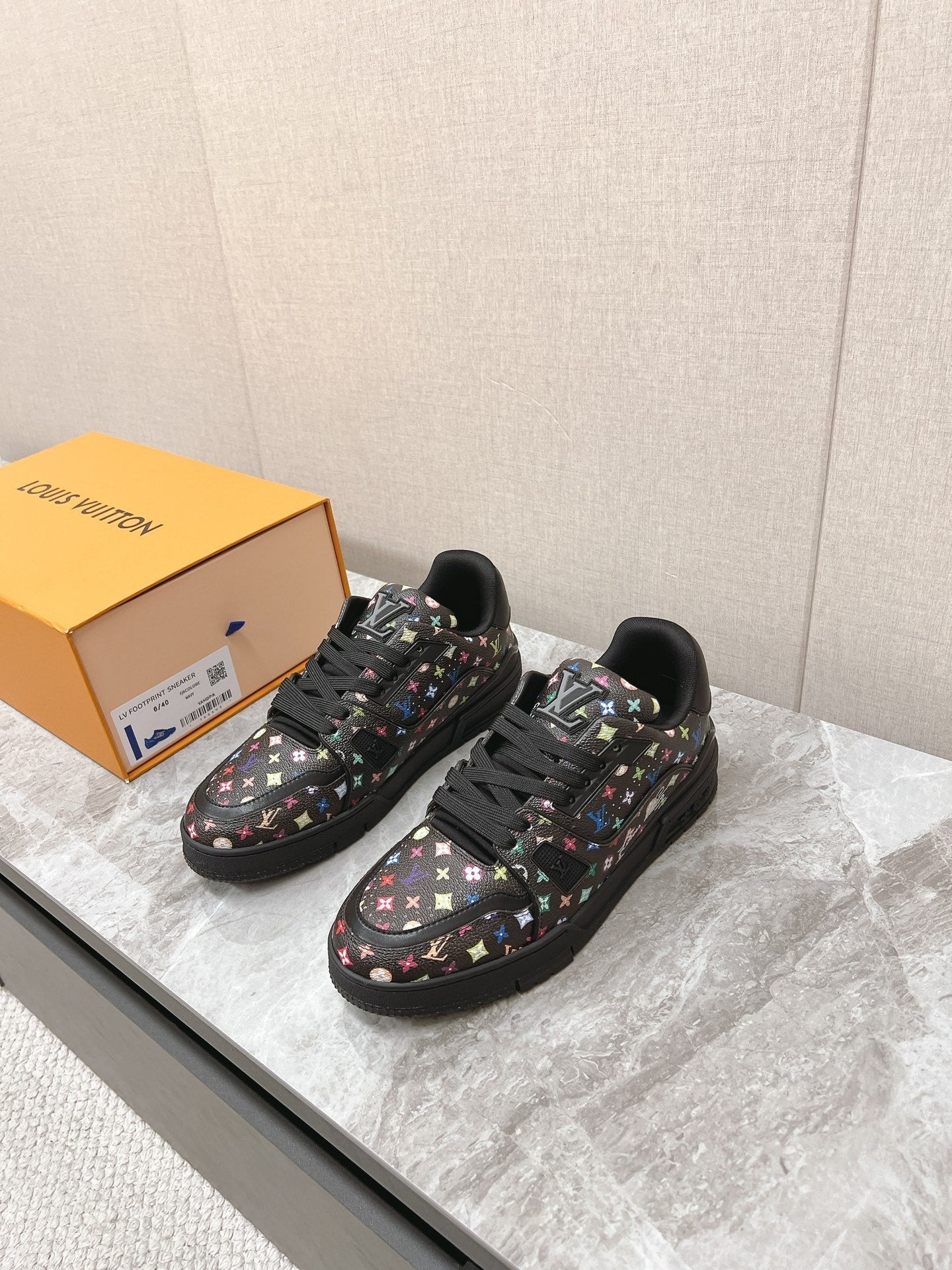 TRAINER SNEAKER IN BLACK MIX COLORFUL CALFSKIN - 35