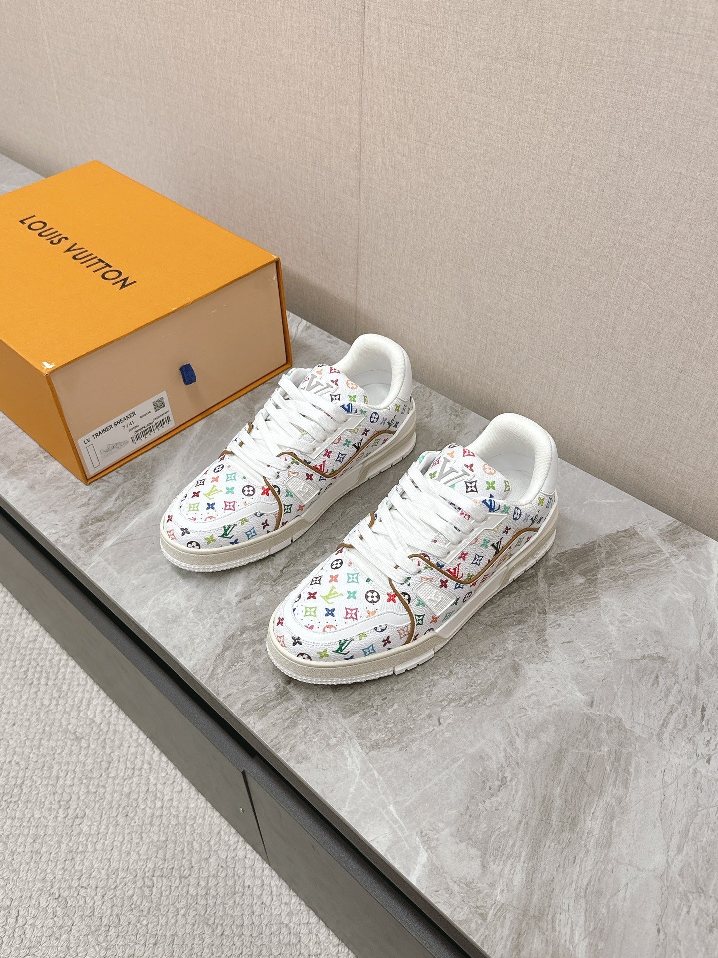TRAINER SNEAKER IN WHITE MIX COLORFUL CALFSKIN - 35