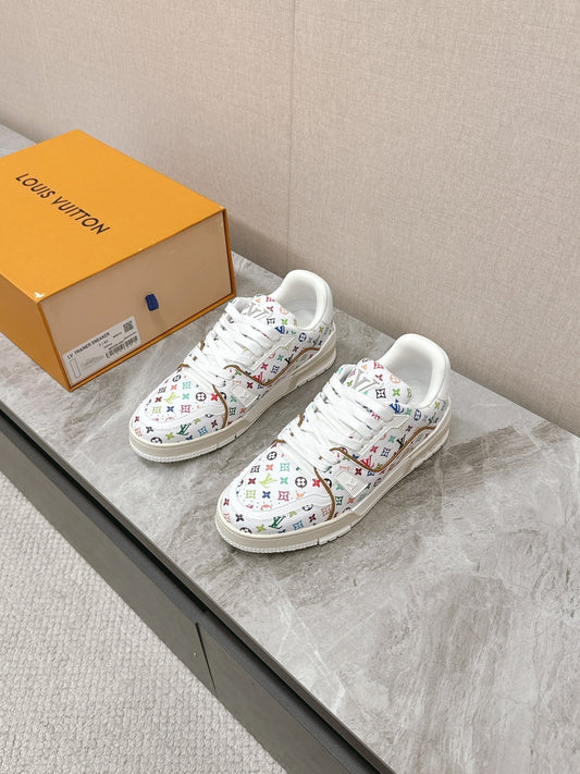 TRAINER SNEAKER IN WHITE MIX COLORFUL CALFSKIN - 35