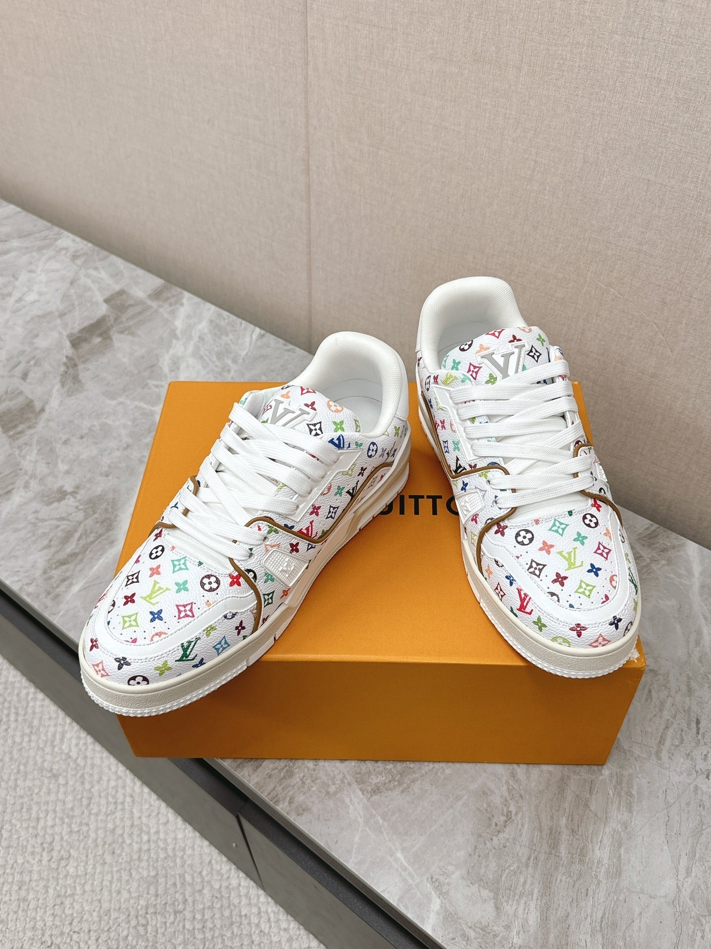 TRAINER SNEAKER IN WHITE MIX COLORFUL CALFSKIN - 35