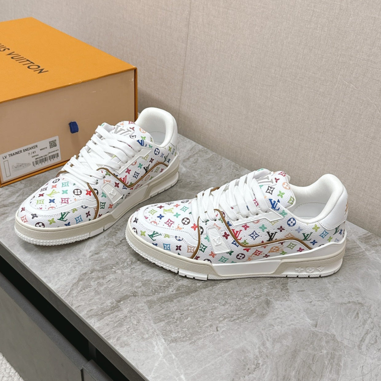 TRAINER SNEAKER IN WHITE MIX COLORFUL CALFSKIN - 35