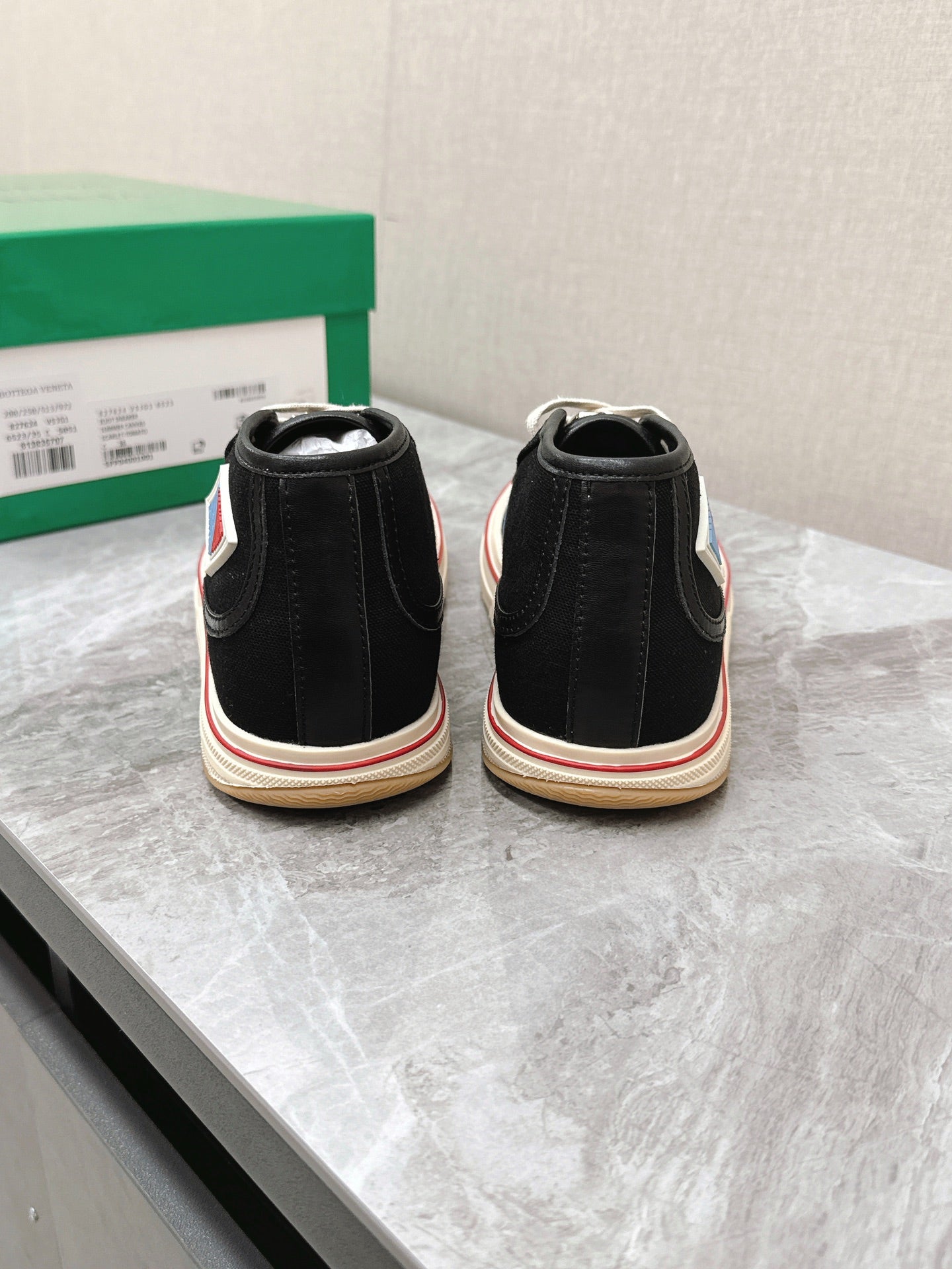 ELIOT SNEAKER IN BLACK MIX BLUE AND RED CANVAS AND CALFSKIN - 35