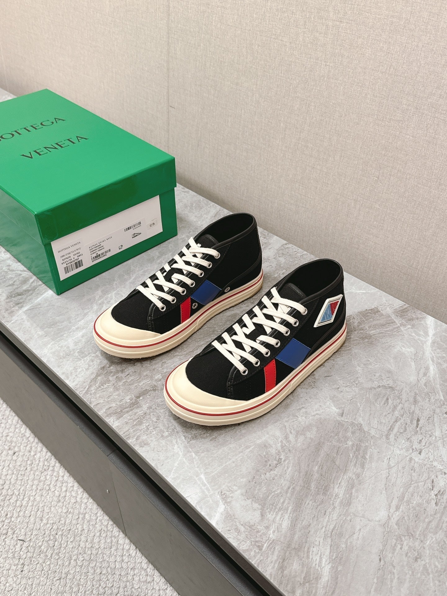 ELIOT SNEAKER IN BLACK MIX BLUE AND RED CANVAS AND CALFSKIN - 35