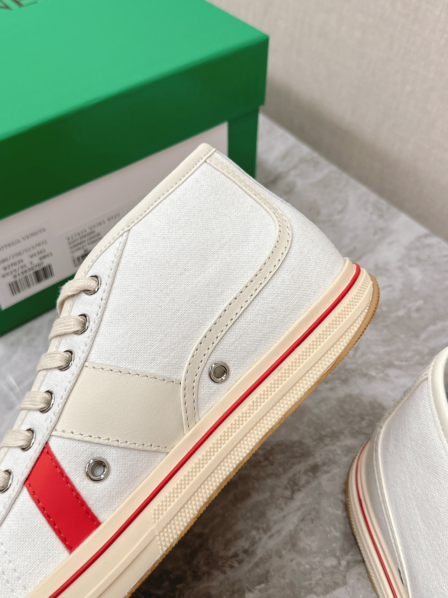 ELIOT SNEAKER IN WHITE MIX CHERRY RED CANVAS AND CALFSKIN - 35