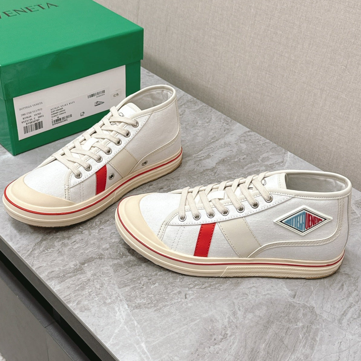 ELIOT SNEAKER IN WHITE MIX CHERRY RED CANVAS AND CALFSKIN - 35