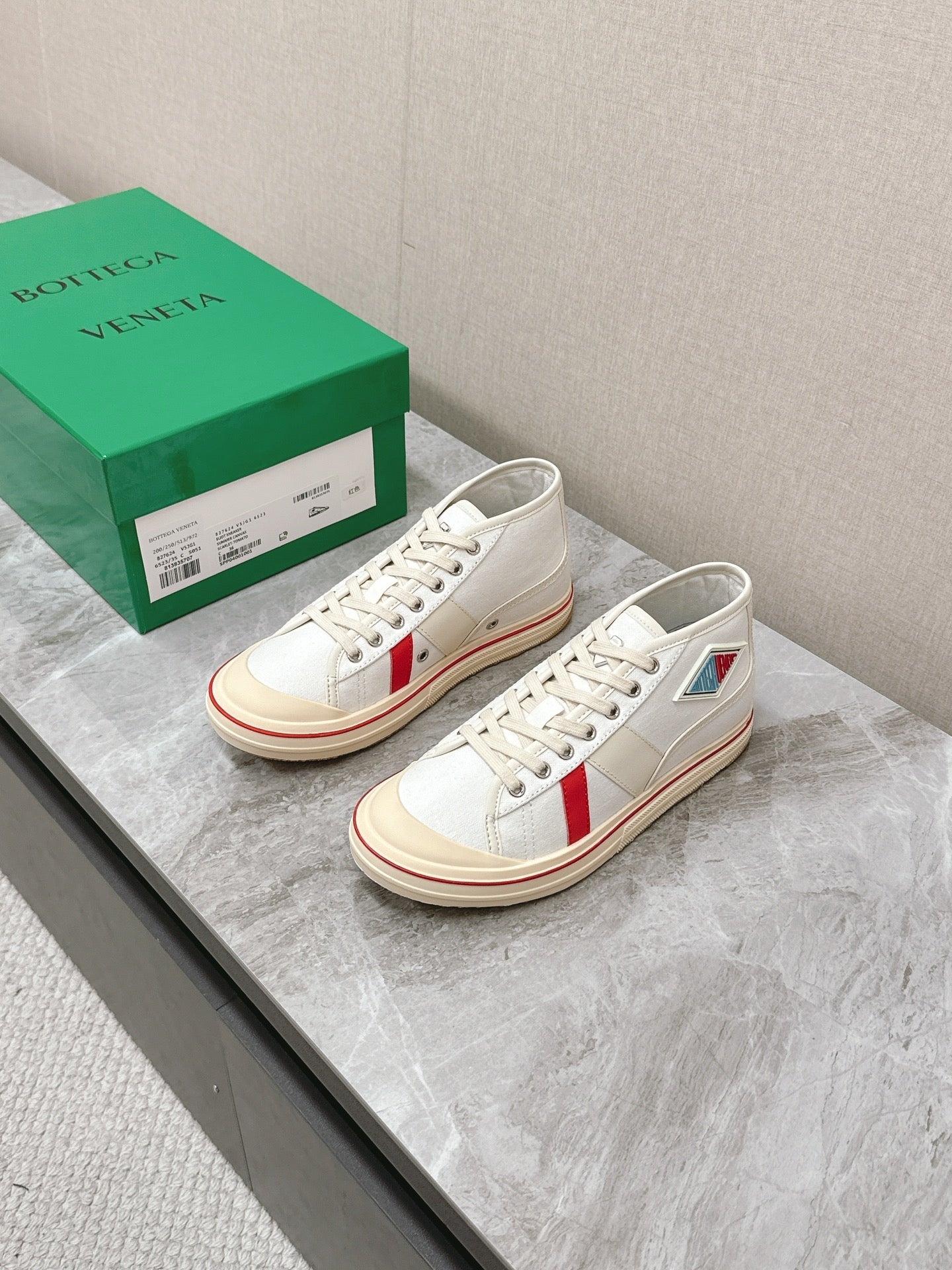 ELIOT SNEAKER IN WHITE MIX CHERRY RED CANVAS AND CALFSKIN - 35