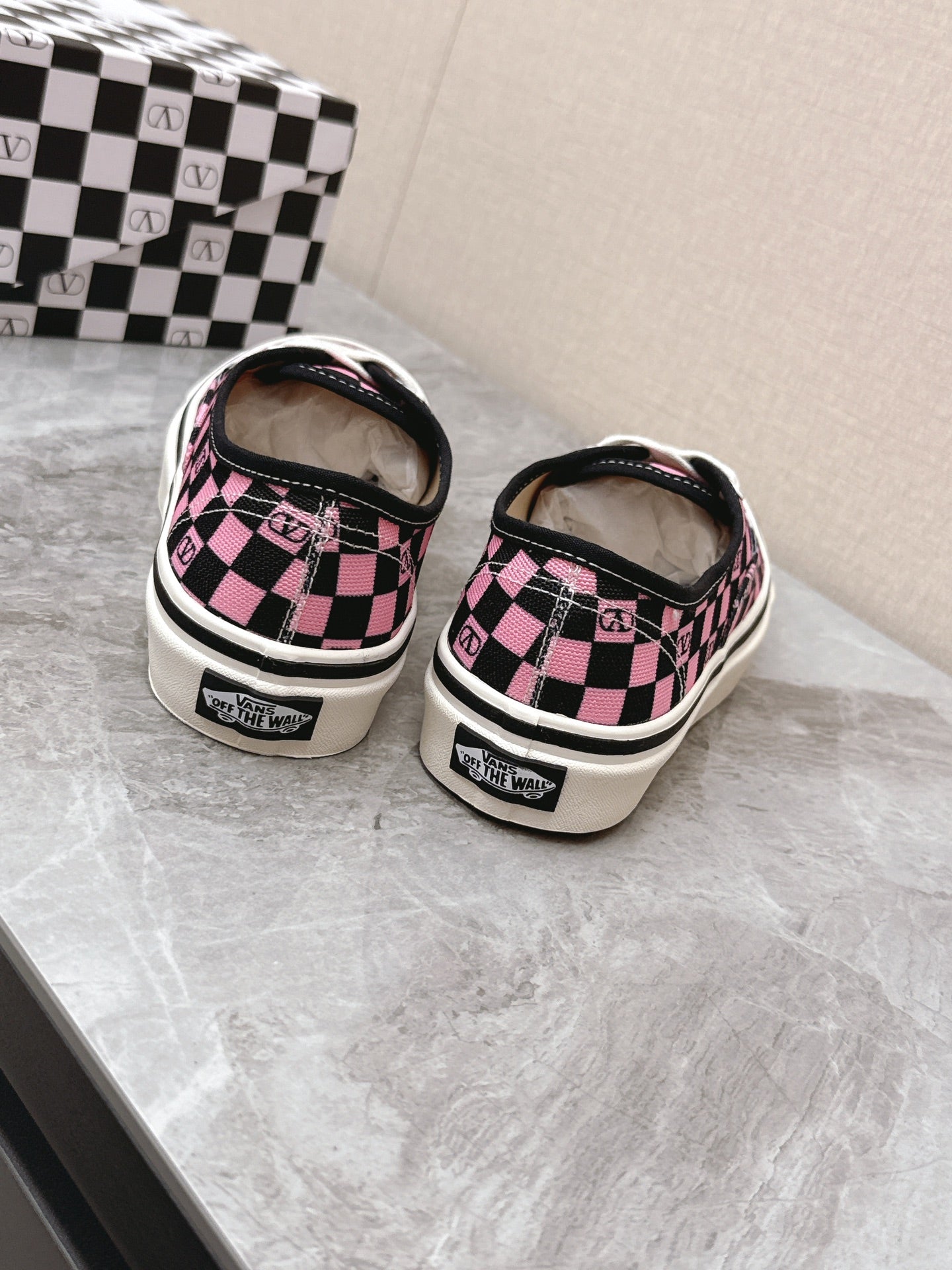 VALENTINO 25S GARAVANI X VANS SNEAKERS IN PINK MIX BLACK CANVAS - 35