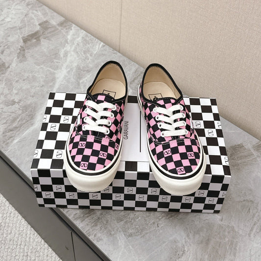 VALENTINO 25S GARAVANI X VANS SNEAKERS IN PINK MIX BLACK CANVAS - 35