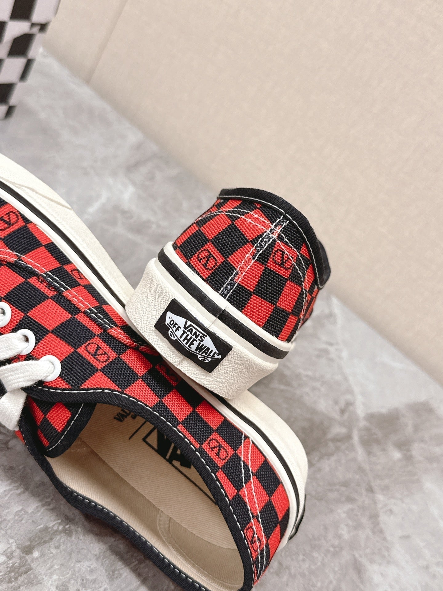 VALENTINO 25S GARAVANI X VANS SNEAKERS IN RED MIX BLACK CANVAS - 35