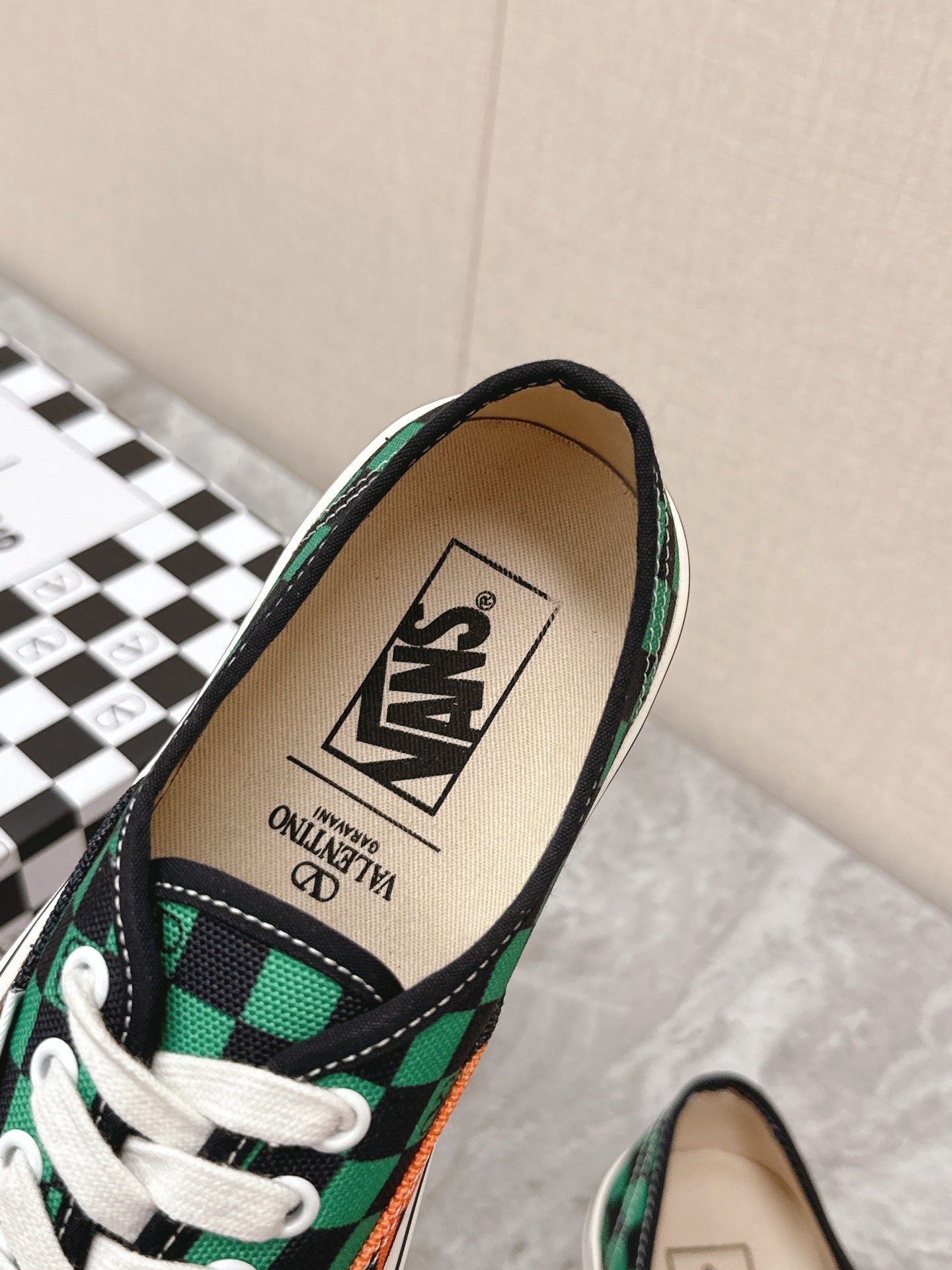 VALENTINO 25S GARAVANI X VANS SNEAKERS IN GREEN MIX BLACK CANVAS - 35