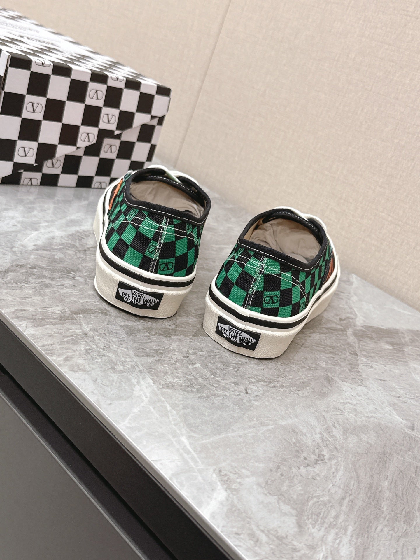 VALENTINO 25S GARAVANI X VANS SNEAKERS IN GREEN MIX BLACK CANVAS - 35