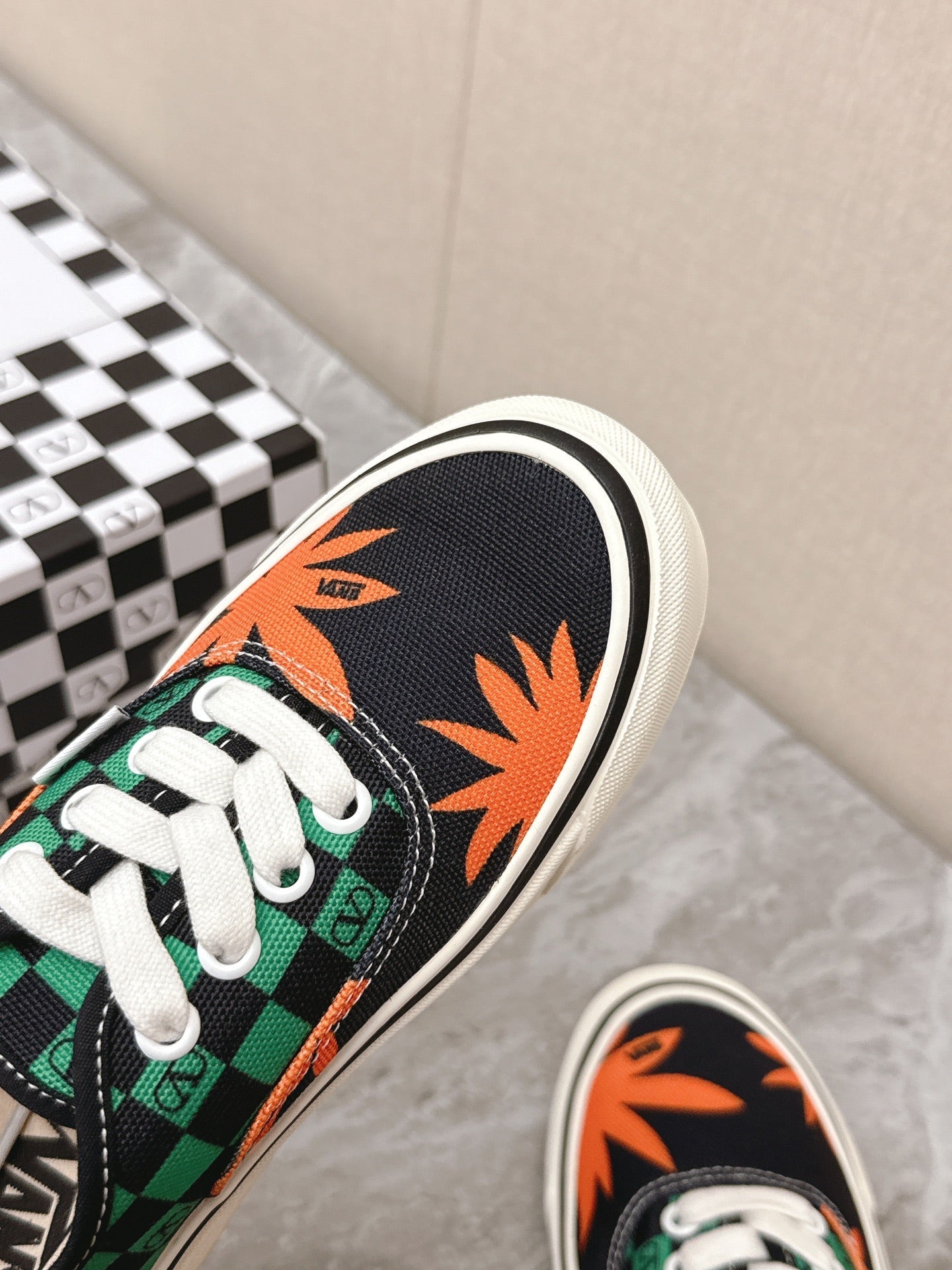 VALENTINO 25S GARAVANI X VANS SNEAKERS IN GREEN MIX BLACK CANVAS - 35