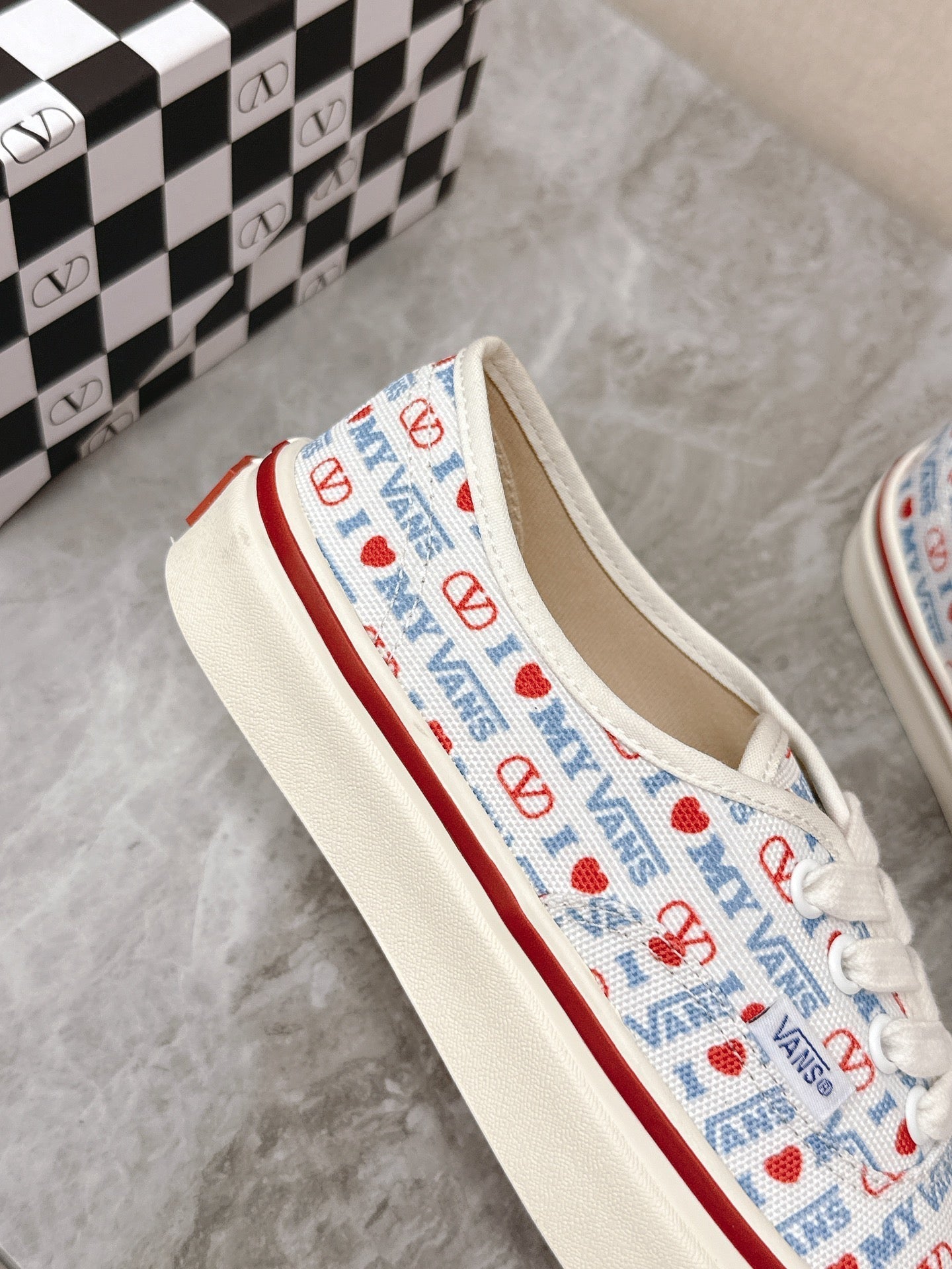 VALENTINO 25S GARAVANI X VANS SNEAKERS IN WHITE MIX BLUE CANVAS - 35