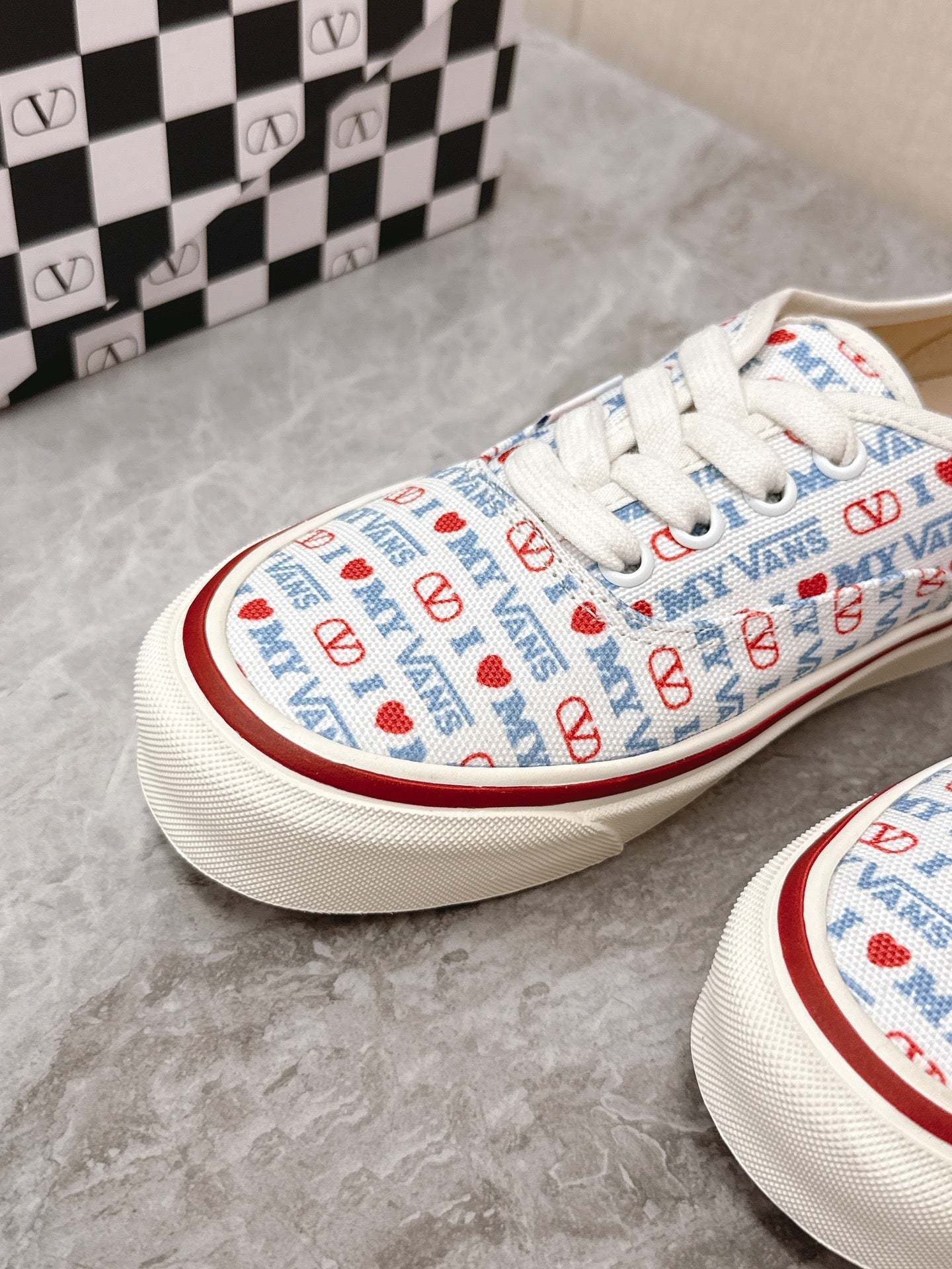 VALENTINO 25S GARAVANI X VANS SNEAKERS IN WHITE MIX BLUE CANVAS - 35