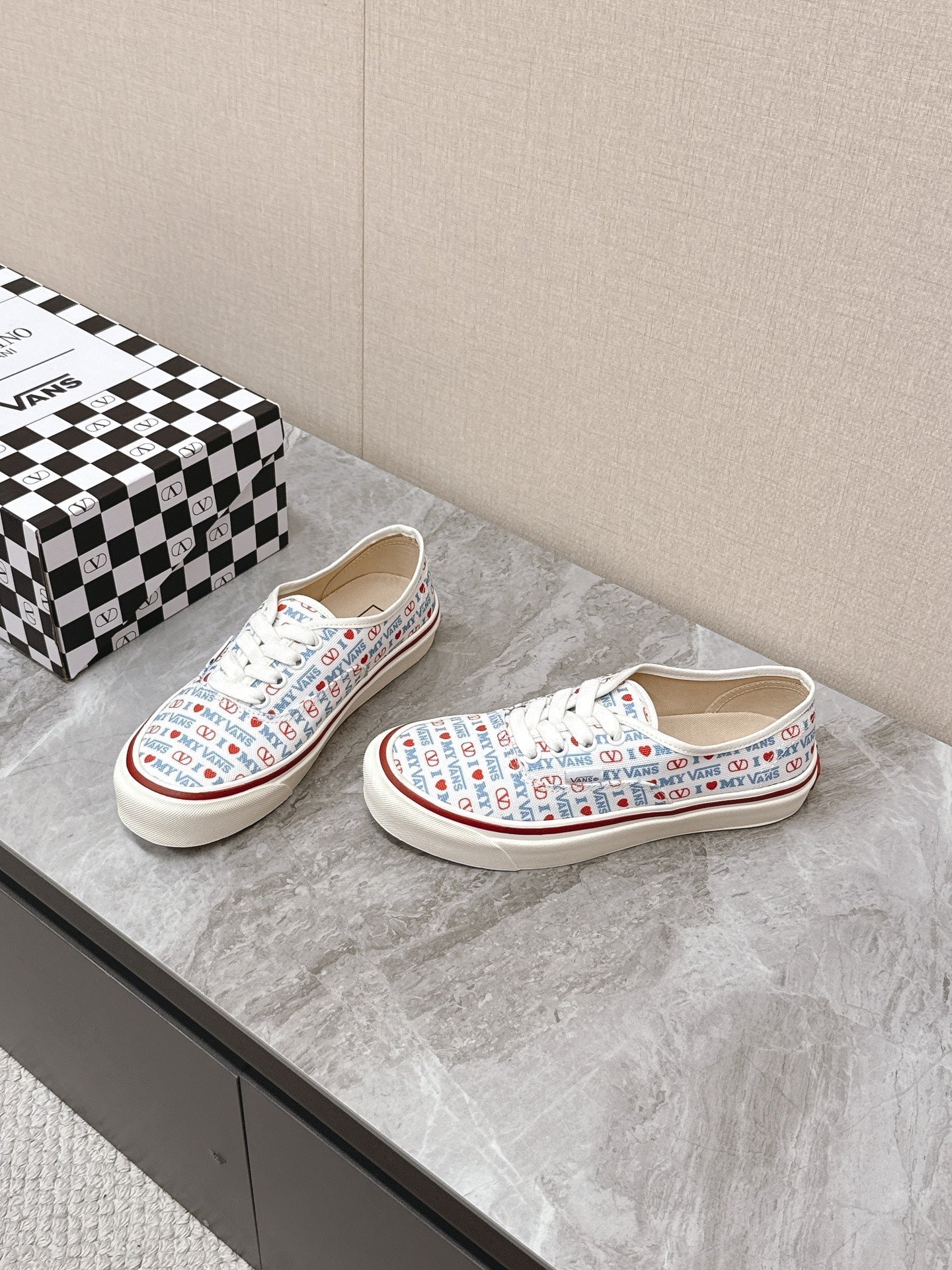 VALENTINO 25S GARAVANI X VANS SNEAKERS IN WHITE MIX BLUE CANVAS - 35