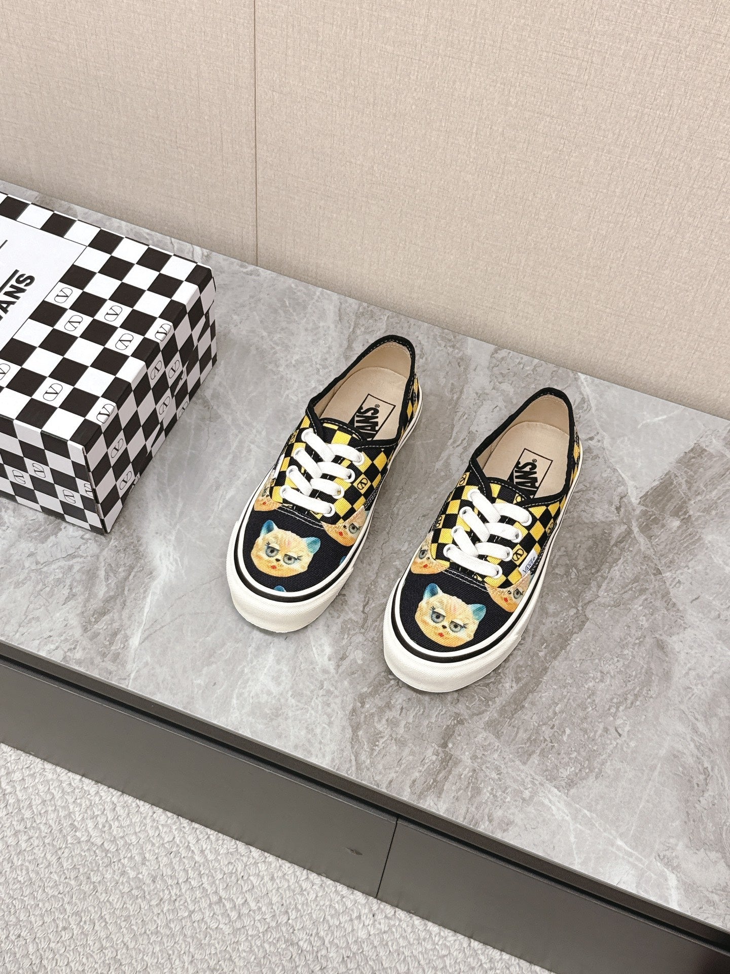 VALENTINO 25S GARAVANI X VANS SNEAKERS IN YELLOW MIX BLACK CANVAS - 35