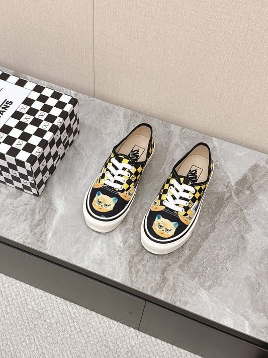 VALENTINO 25S GARAVANI X VANS SNEAKERS IN YELLOW MIX BLACK CANVAS - 35