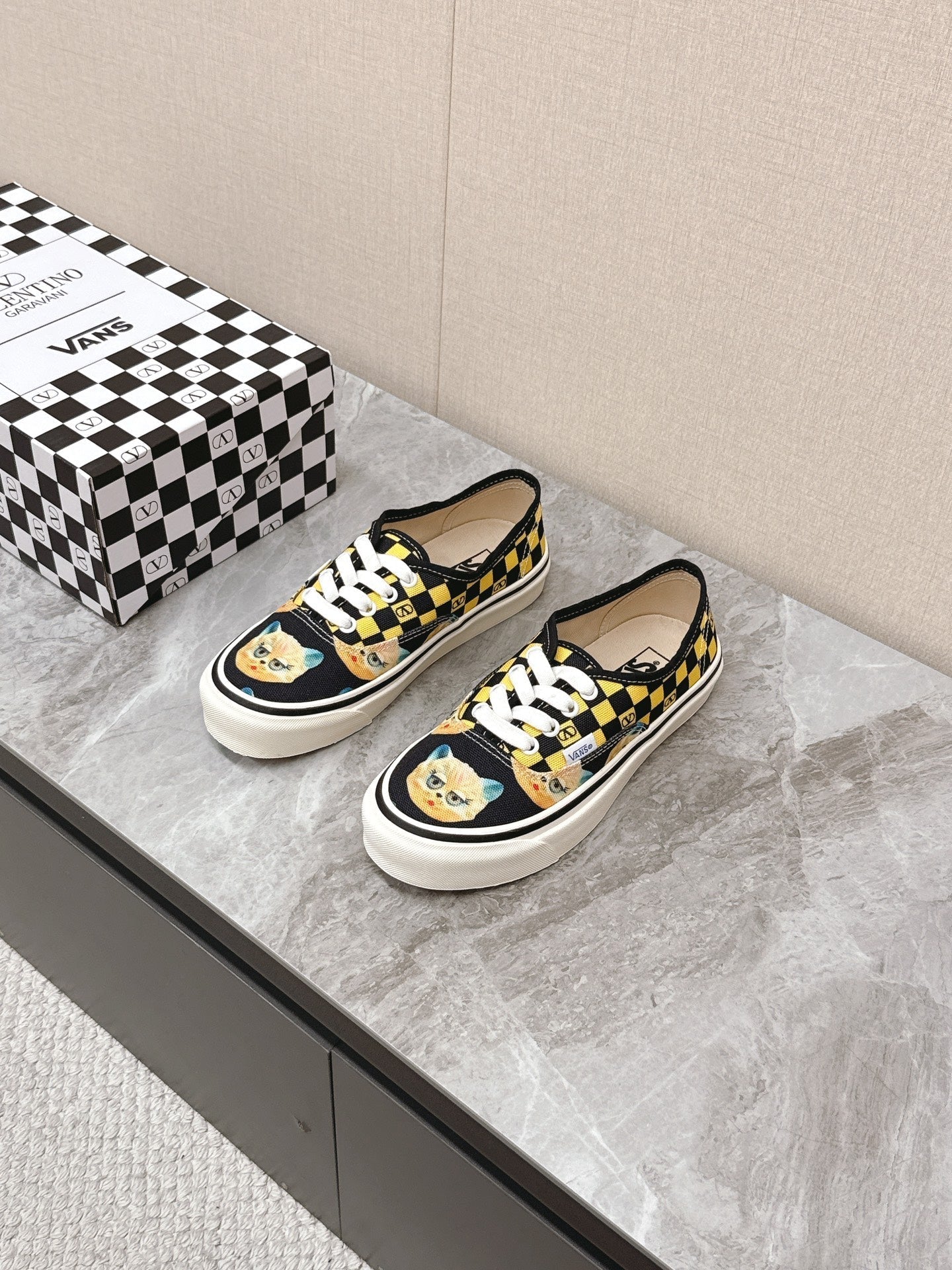 VALENTINO 25S GARAVANI X VANS SNEAKERS IN YELLOW MIX BLACK CANVAS - 35