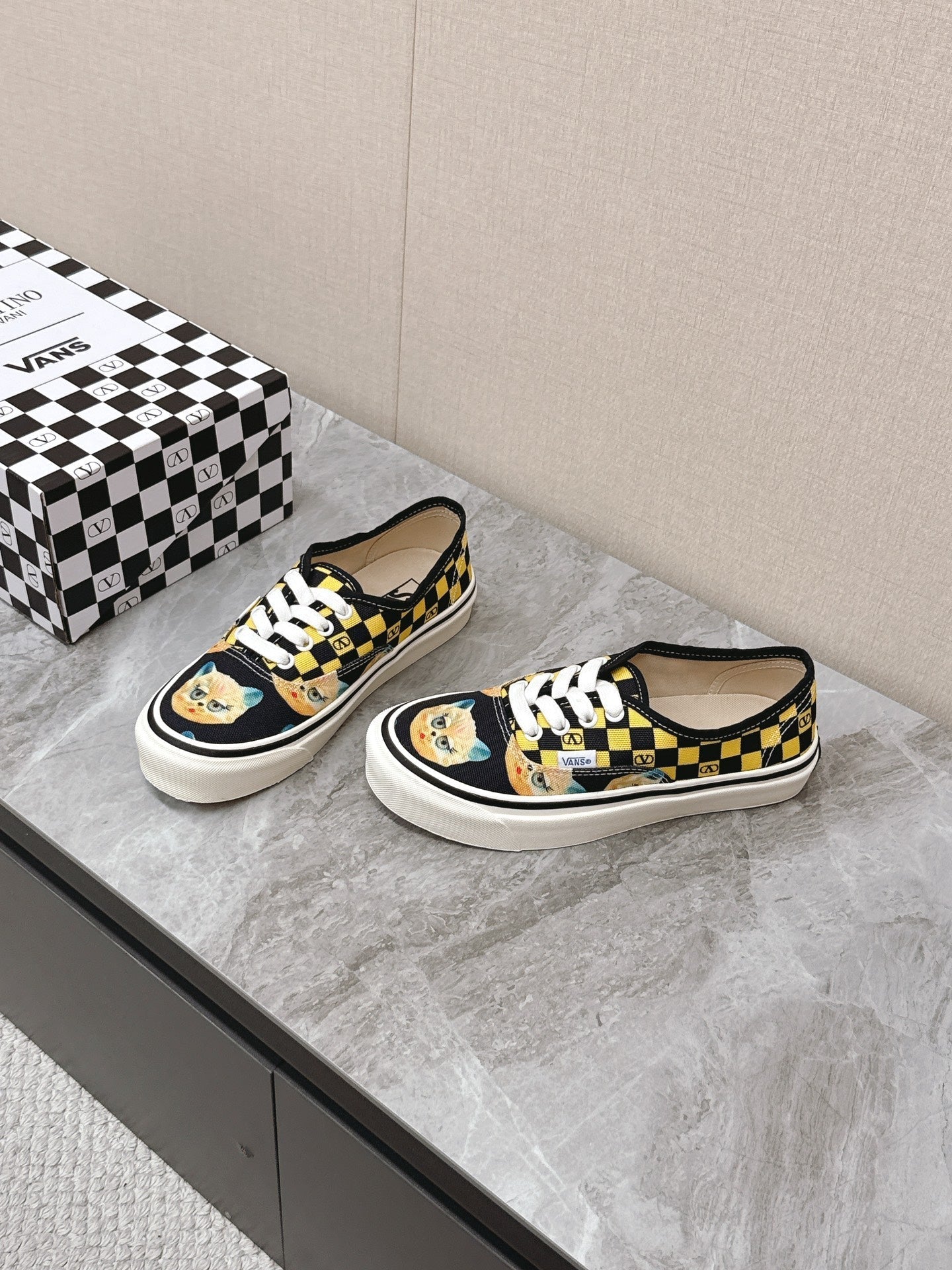 VALENTINO 25S GARAVANI X VANS SNEAKERS IN YELLOW MIX BLACK CANVAS - 35