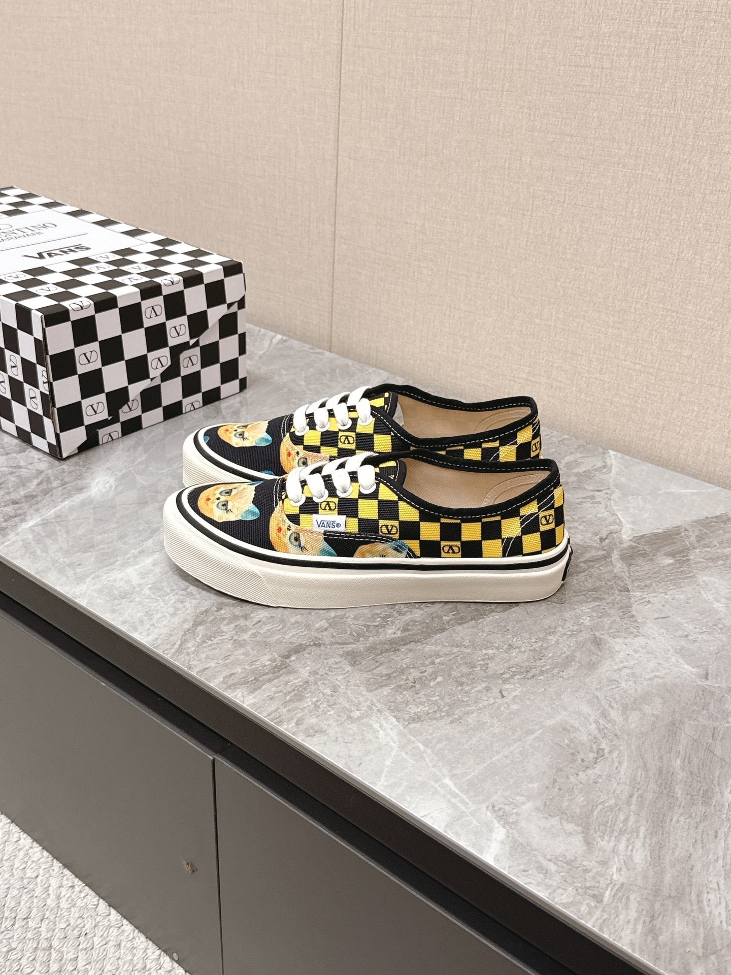 VALENTINO 25S GARAVANI X VANS SNEAKERS IN YELLOW MIX BLACK CANVAS - 35