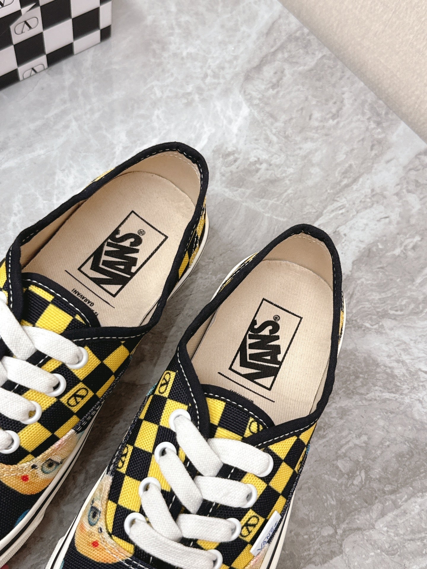 VALENTINO 25S GARAVANI X VANS SNEAKERS IN YELLOW MIX BLACK CANVAS - 35