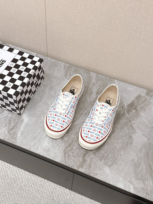 VALENTINO 25S GARAVANI X VANS SNEAKERS IN WHITE MIX BLUE CANVAS - 35