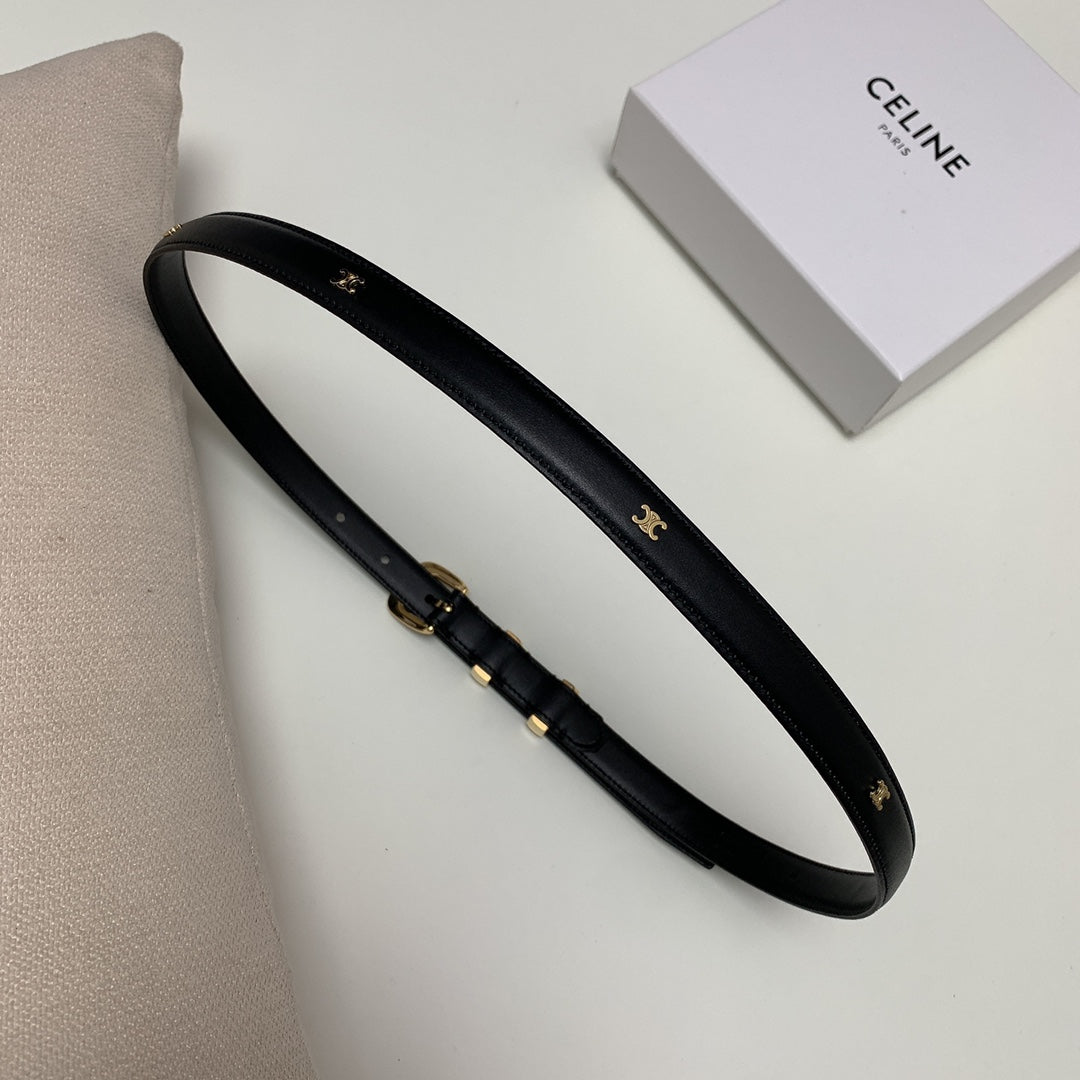 CL MINI 18 MM WESTERN BELT IN BLACK CALFSKIN GOLD HARDWARE - 30
