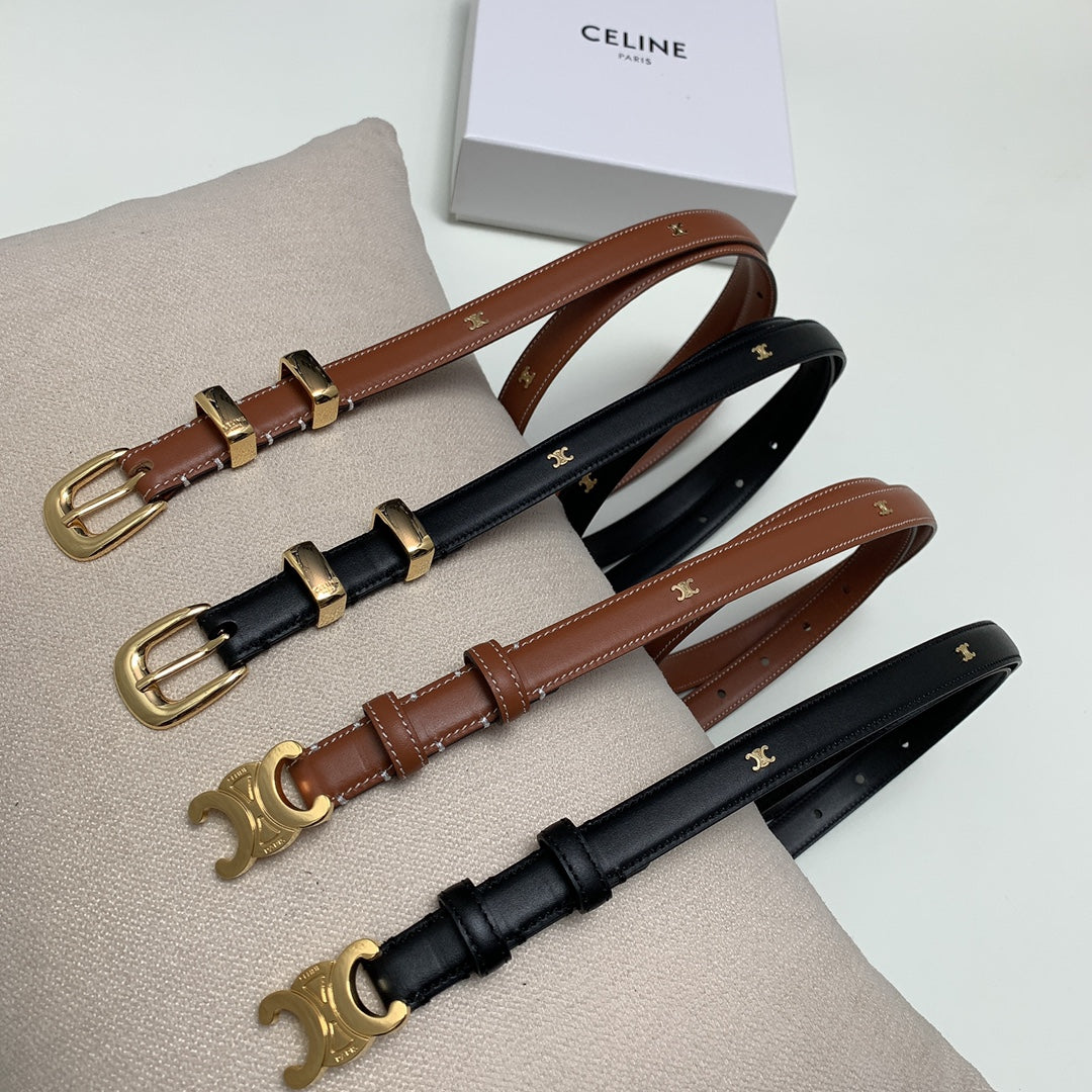 CL MINI 18 MM WESTERN BELT IN BLACK CALFSKIN GOLD HARDWARE - 30