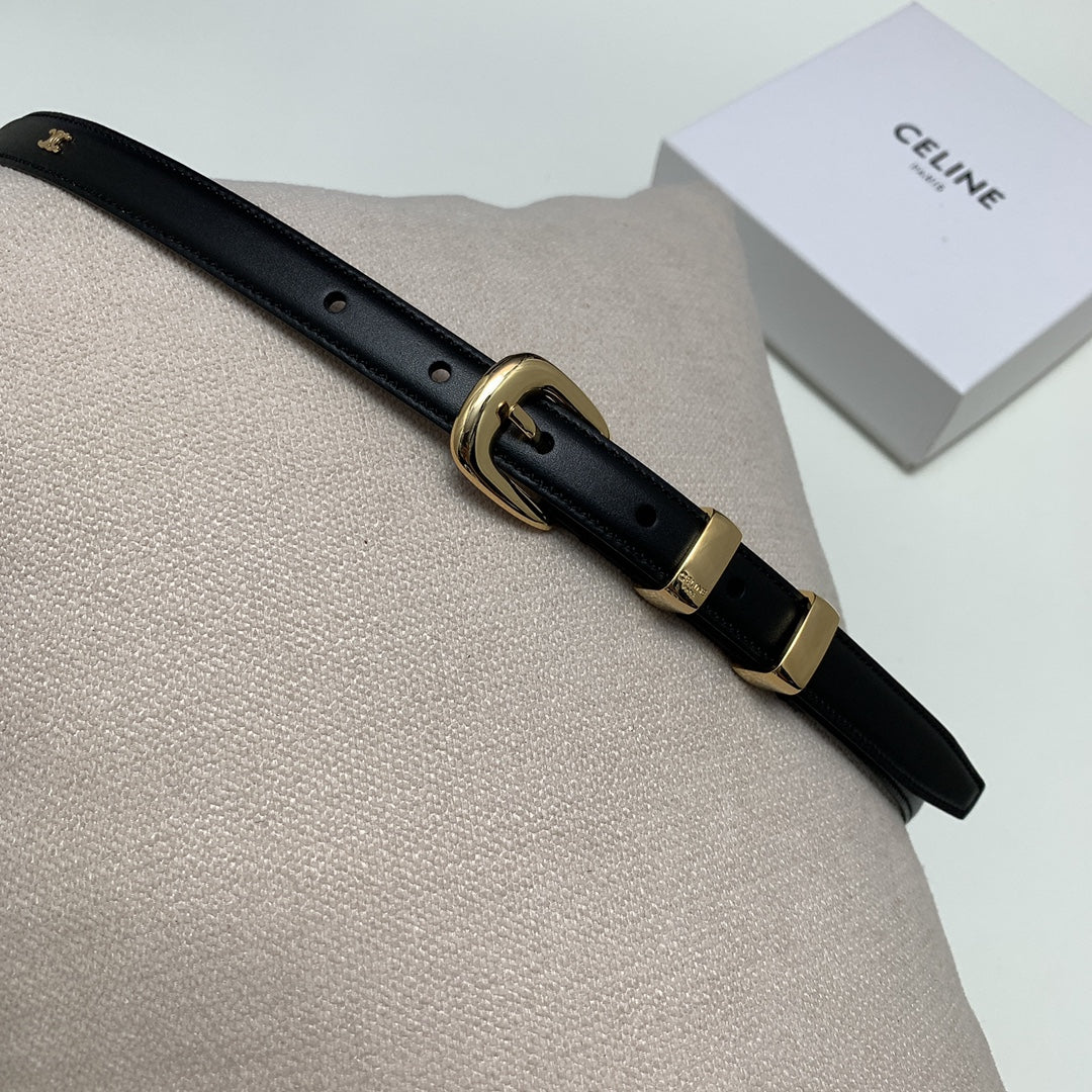 CL MINI 18 MM WESTERN BELT IN BLACK CALFSKIN GOLD HARDWARE - 30