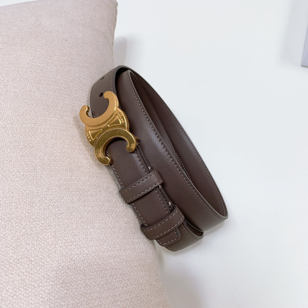 CL MEDIUM 25 MM TRIOMPHE BELT IN CHOCOLATE BROWN LEATHER GOLD HARDWARE - 30