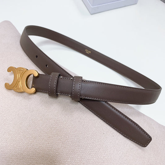 CL MEDIUM 25 MM TRIOMPHE BELT IN CHOCOLATE BROWN LEATHER GOLD HARDWARE - 30
