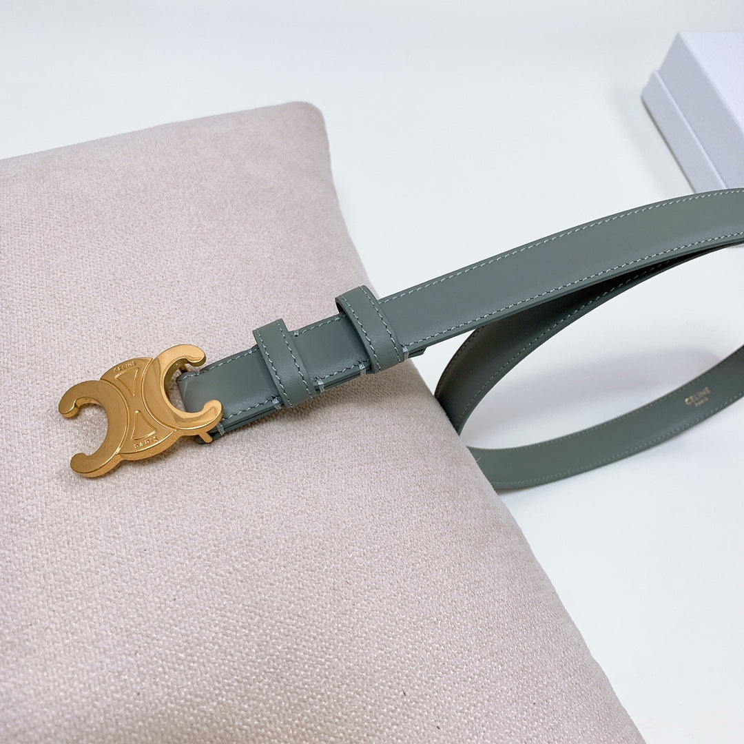 CL MEDIUM 25 MM TRIOMPHE BELT IN GRAY GREEN LEATHER GOLD HARDWARE - 30