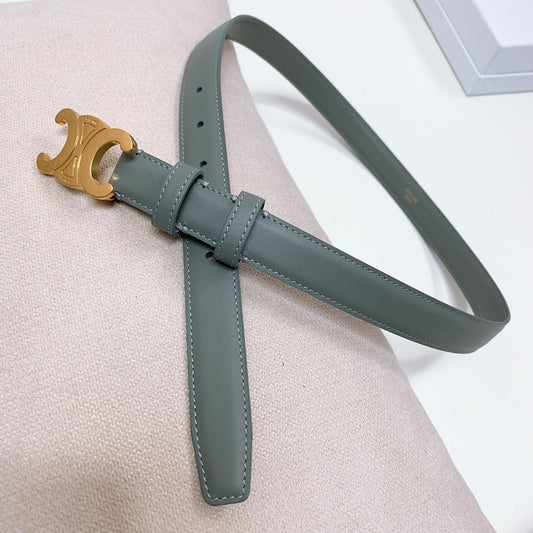 CL MEDIUM 25 MM TRIOMPHE BELT IN GRAY GREEN LEATHER GOLD HARDWARE - 30