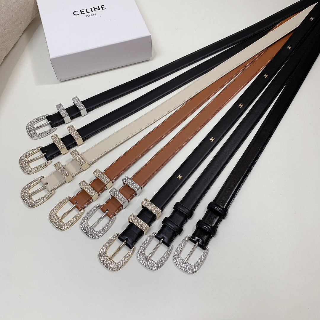 CL 25 MM MARCO BELT WITH STRASS IN BLACK CALFSKIN SILVER HARDWARE - 30