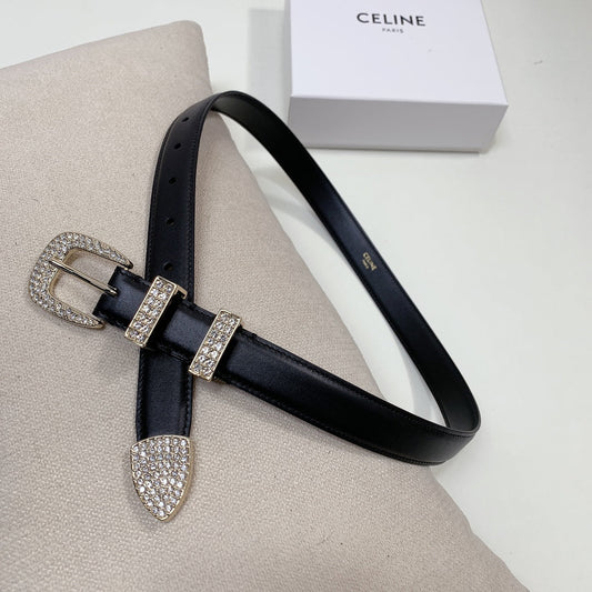 CL 25 MM MARCO BELT WITH STRASS IN BLACK CALFSKIN GOLD HARDWARE - 30