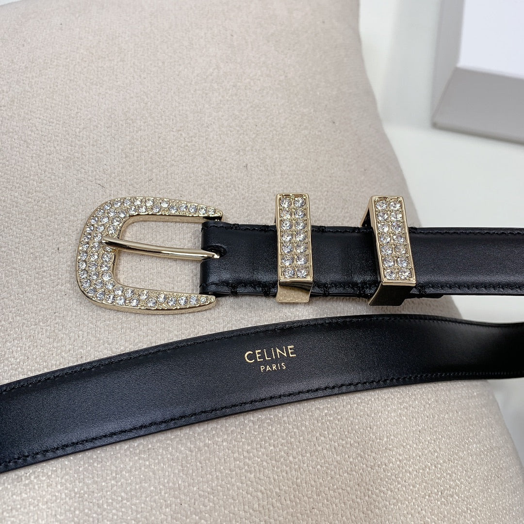 CL 25 MM MARCO BELT WITH STRASS IN BLACK CALFSKIN GOLD HARDWARE - 30