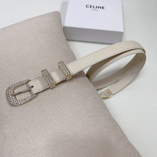 CL 25 MM MARCO BELT WITH STRASS IN WHTE CALFSKIN GOLD HARDWARE - 30