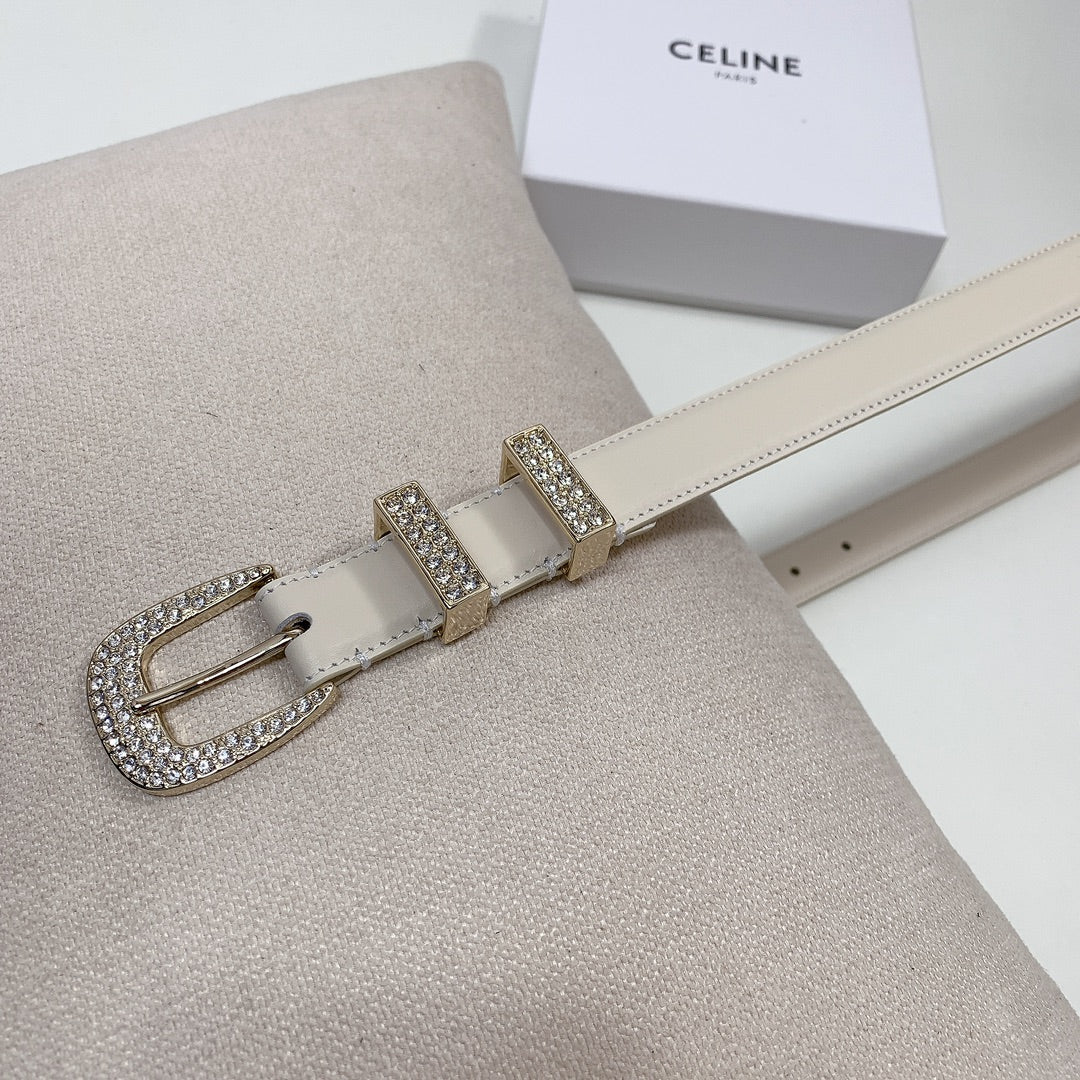 CL 25 MM MARCO BELT WITH STRASS IN WHTE CALFSKIN GOLD HARDWARE - 30