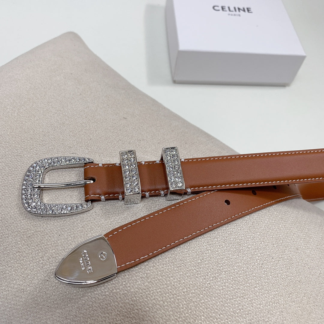 CL 25 MM MARCO BELT WITH STRASS IN BRONZE BROWN CALFSKIN SILVER HARDWARE - 30