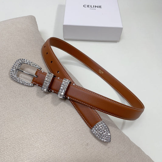 CL 25 MM MARCO BELT WITH STRASS IN BRONZE BROWN CALFSKIN SILVER HARDWARE - 30