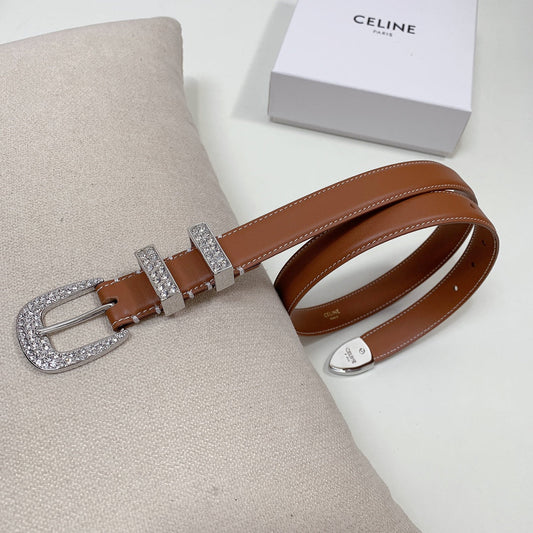 CL 25 MM MARCO BELT WITH STRASS IN BRONZE BROWN CALFSKIN SILVER HARDWARE - 30