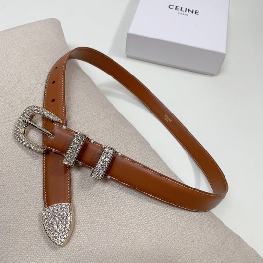 CL 25 MM MARCO BELT WITH STRASS IN BRONZE BROWN CALFSKIN GOLD HARDWARE - 30