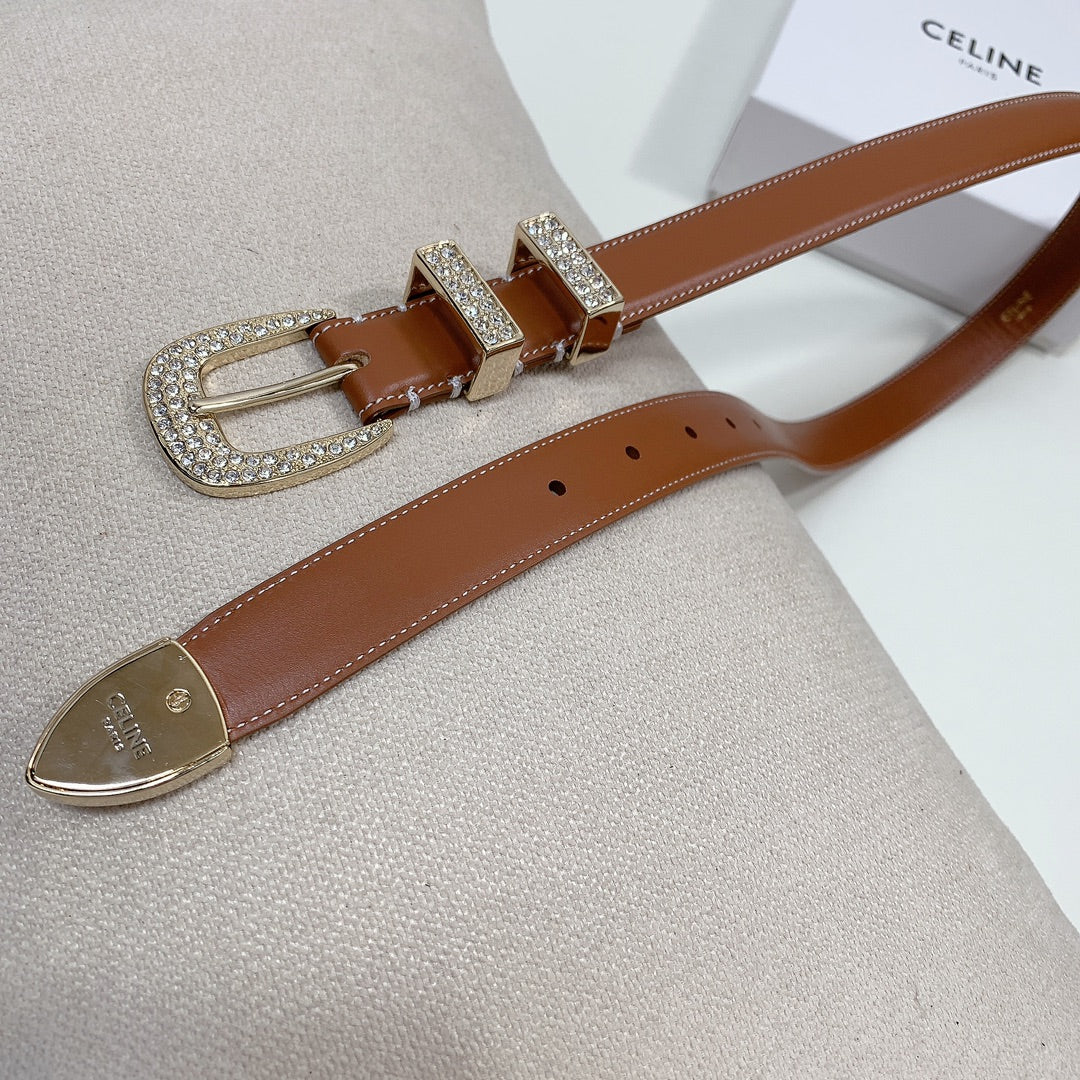 CL 25 MM MARCO BELT WITH STRASS IN BRONZE BROWN CALFSKIN GOLD HARDWARE - 30