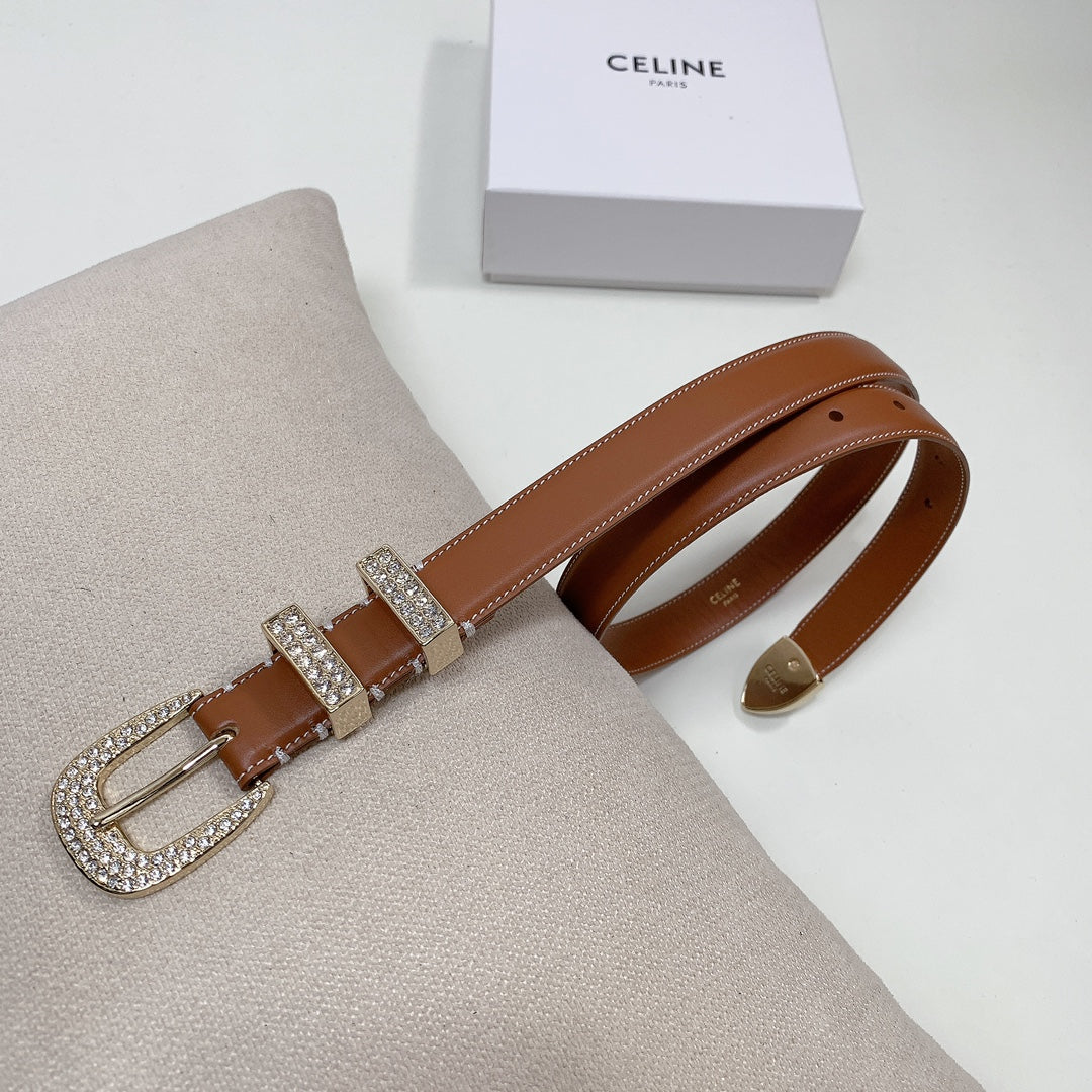 CL 25 MM MARCO BELT WITH STRASS IN BRONZE BROWN CALFSKIN GOLD HARDWARE - 30