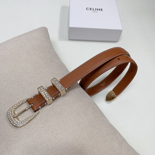 CL 25 MM MARCO BELT WITH STRASS IN BRONZE BROWN CALFSKIN GOLD HARDWARE - 30