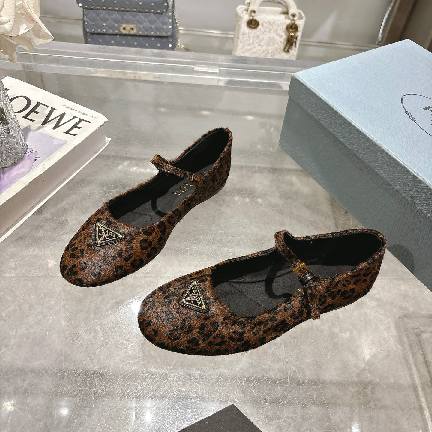 PRADA 25S MARY JANE BALLETS IN BLACK MIX BROWN HORSEHAIR FABRIC - 35