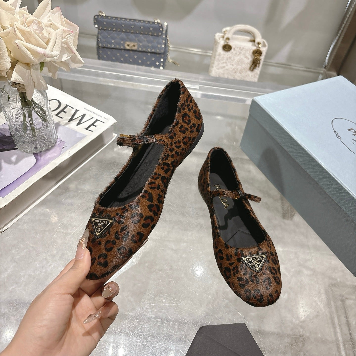 PRADA 25S MARY JANE BALLETS IN BLACK MIX BROWN HORSEHAIR FABRIC - 35