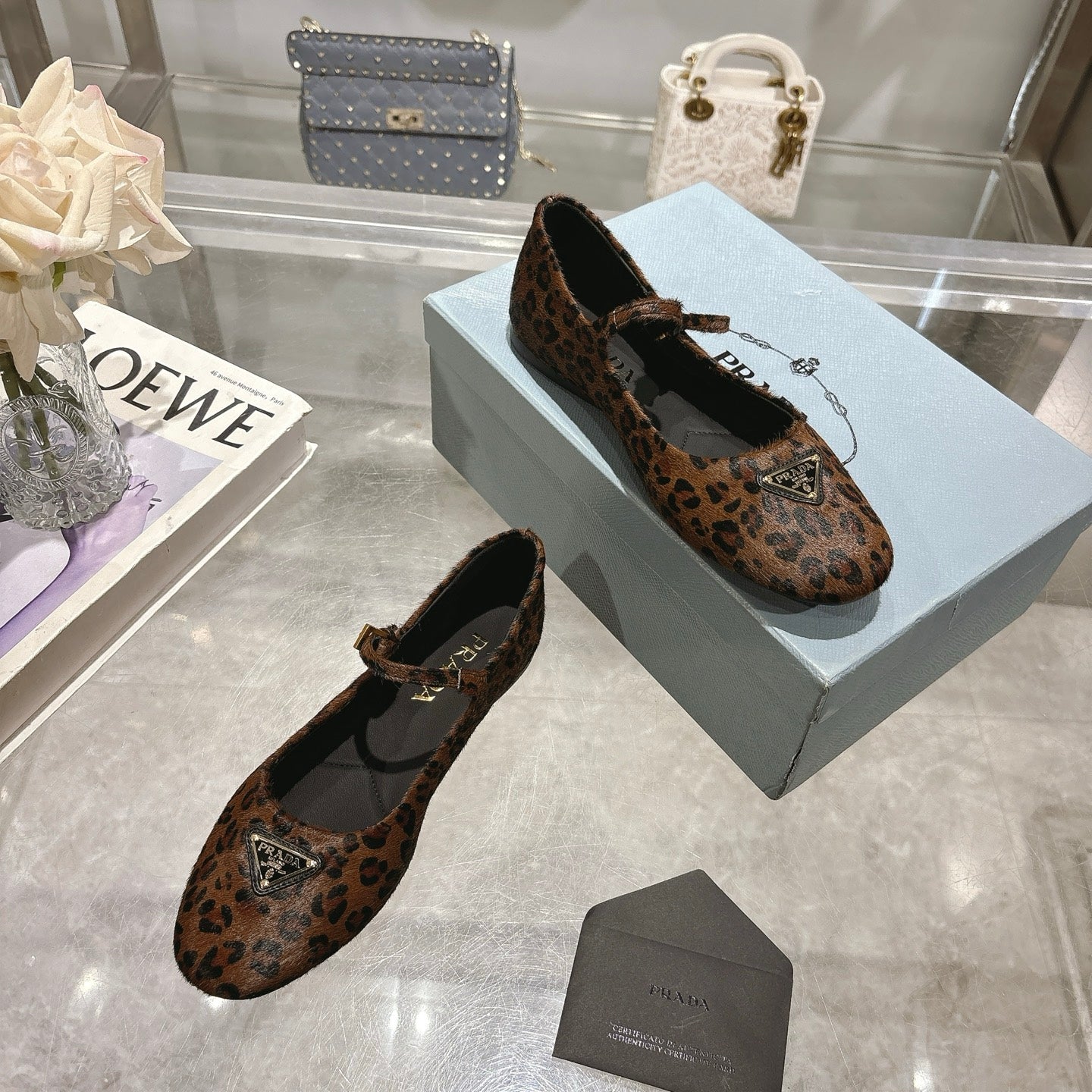 PRADA 25S MARY JANE BALLETS IN BLACK MIX BROWN HORSEHAIR FABRIC - 35