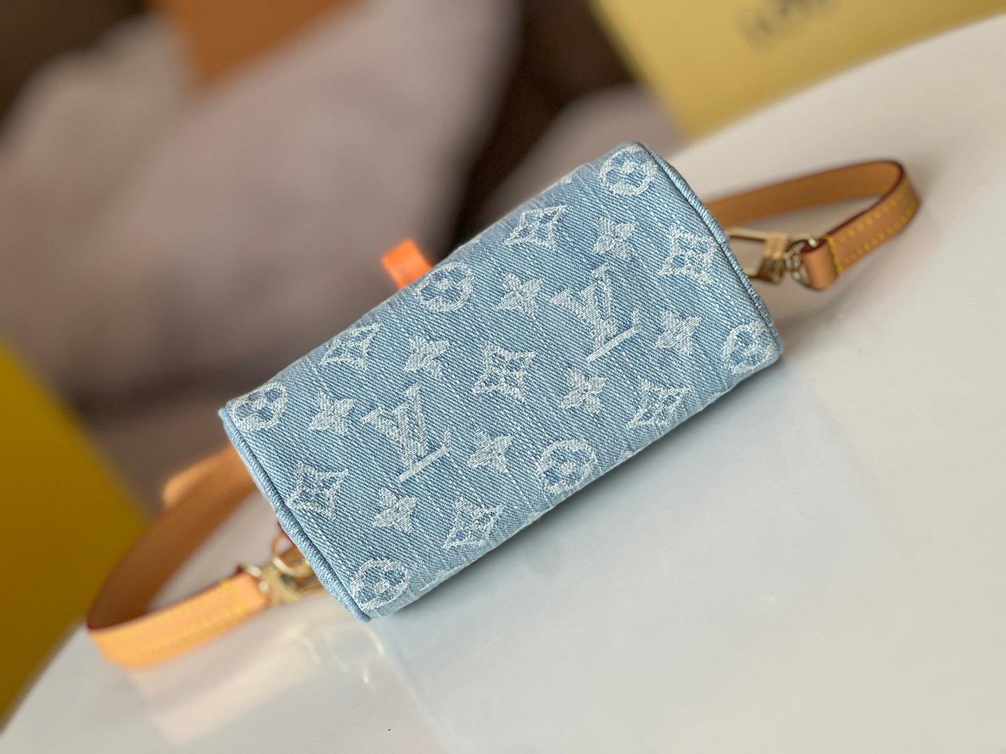 NANO SPEEDY 16 IN LIGHT BLUE MONOGRAM DENIM
