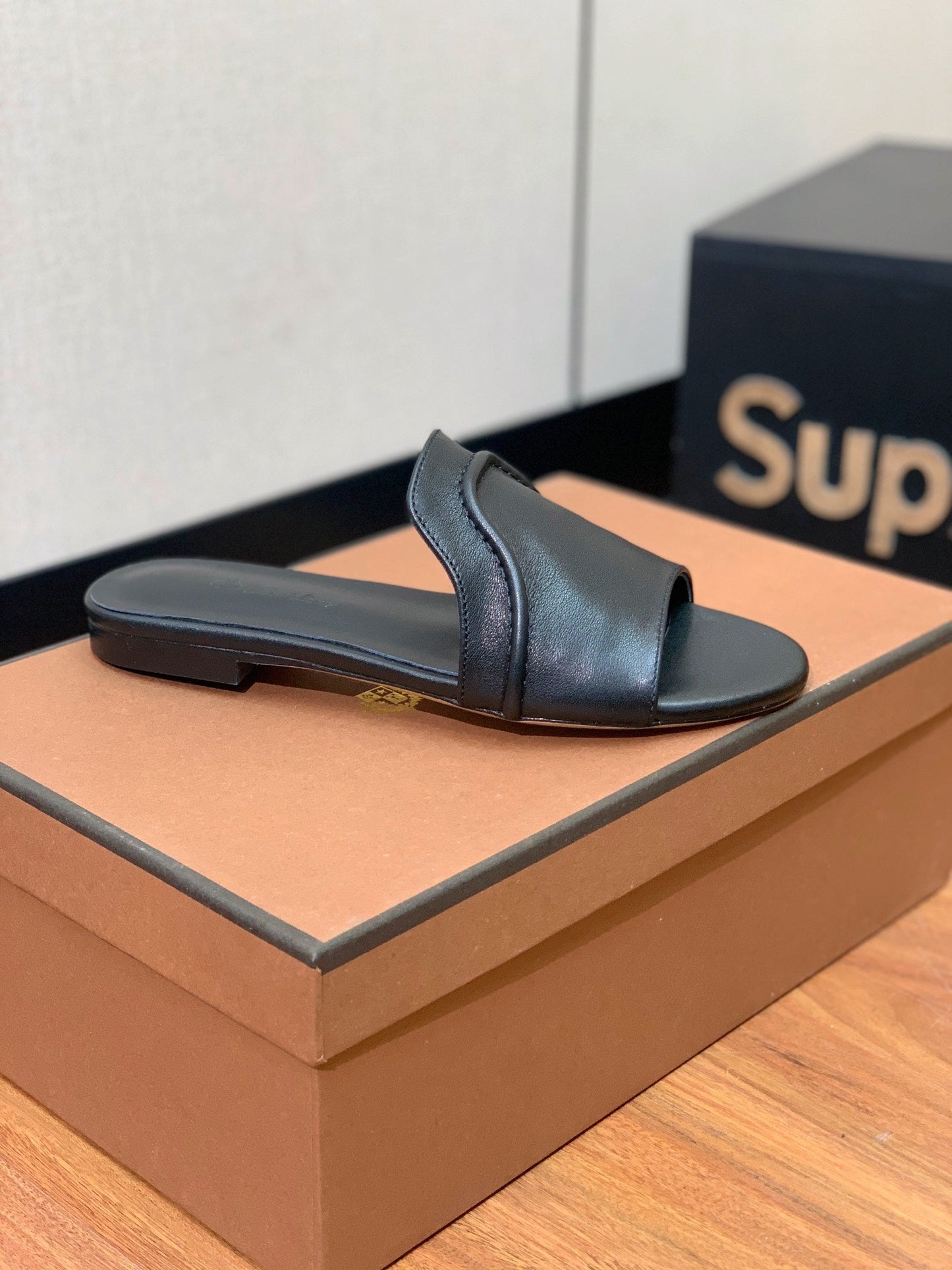 LP HIGHT TOP FLAT SLIPPERS BLACK CALFSKIN - 35